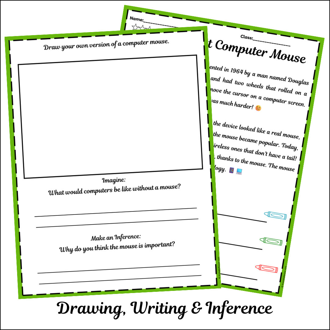 The First Computer Mouse | Short Reading Comprehension Creative Worksheet