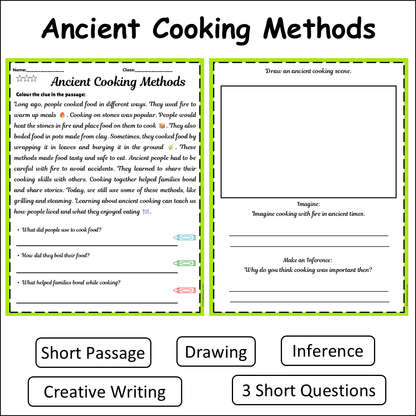 Ancient Cooking Methods | Short Reading Comprehension Creative Worksheet