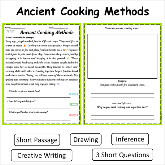 Ancient Cooking Methods | Short Reading Comprehension Creative Worksheet