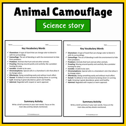 Animal Camouflage | Science Story Reading Comprehension Activity