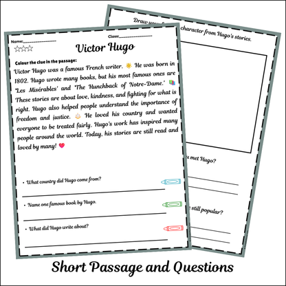 Victor Hugo | Short Reading Comprehension Creative Worksheet