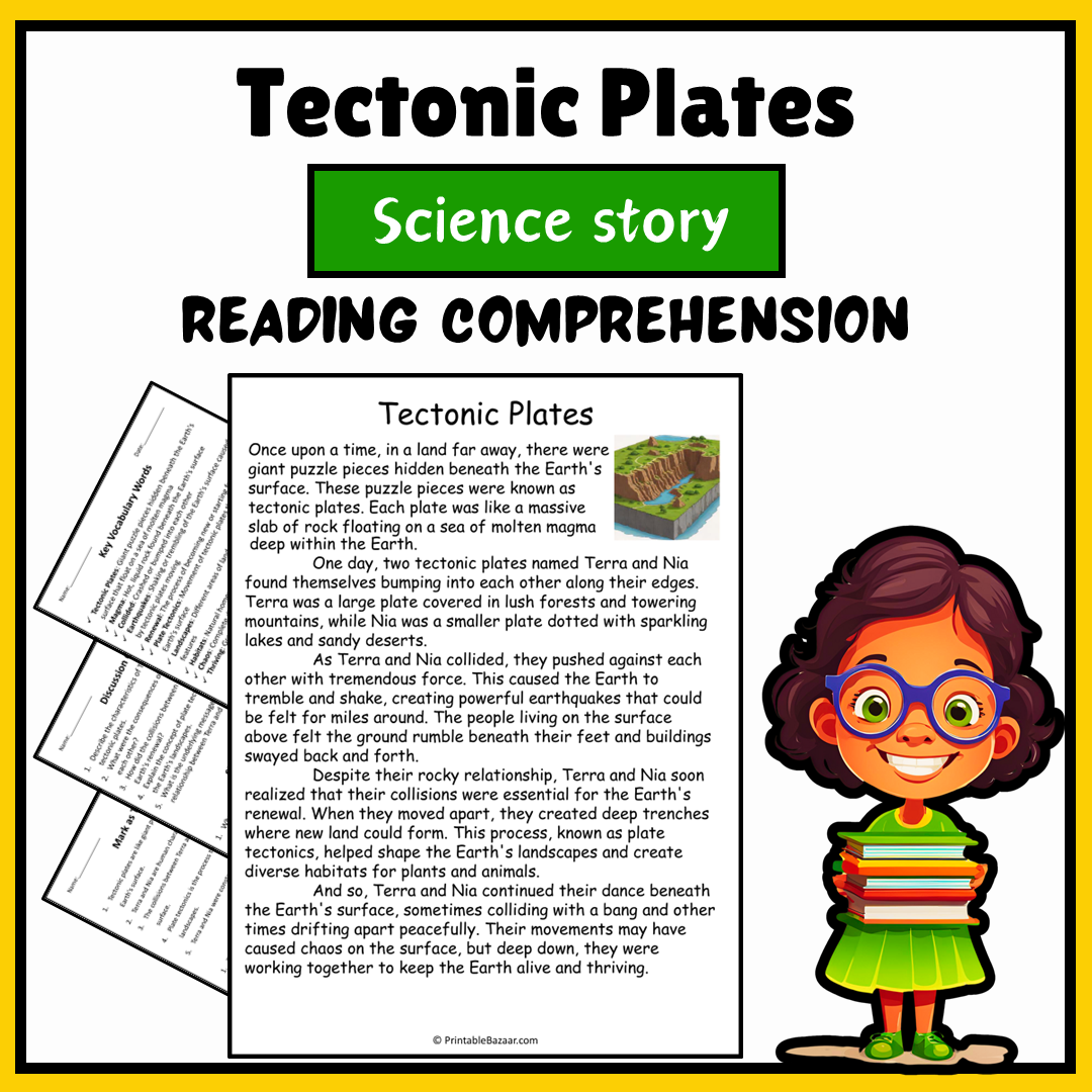 Tectonic Plates | Science Story Reading Comprehension Activity