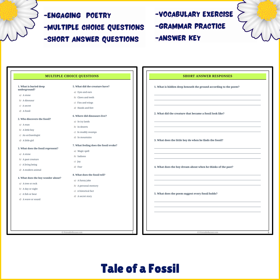 Tale of a Fossil | Poem Grammar Worksheet Printable Activity