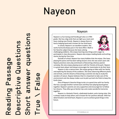 Nayeon | Reading Comprehension Passage Printable Activity