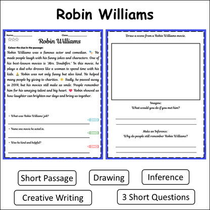 Robin Williams | Short Reading Comprehension Creative Worksheet