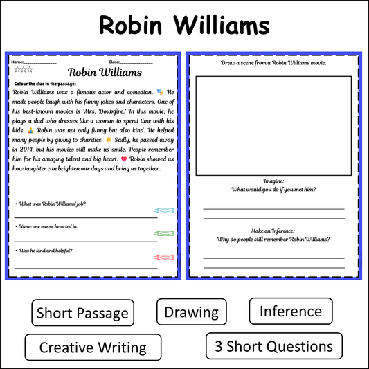 Robin Williams | Short Reading Comprehension Creative Worksheet