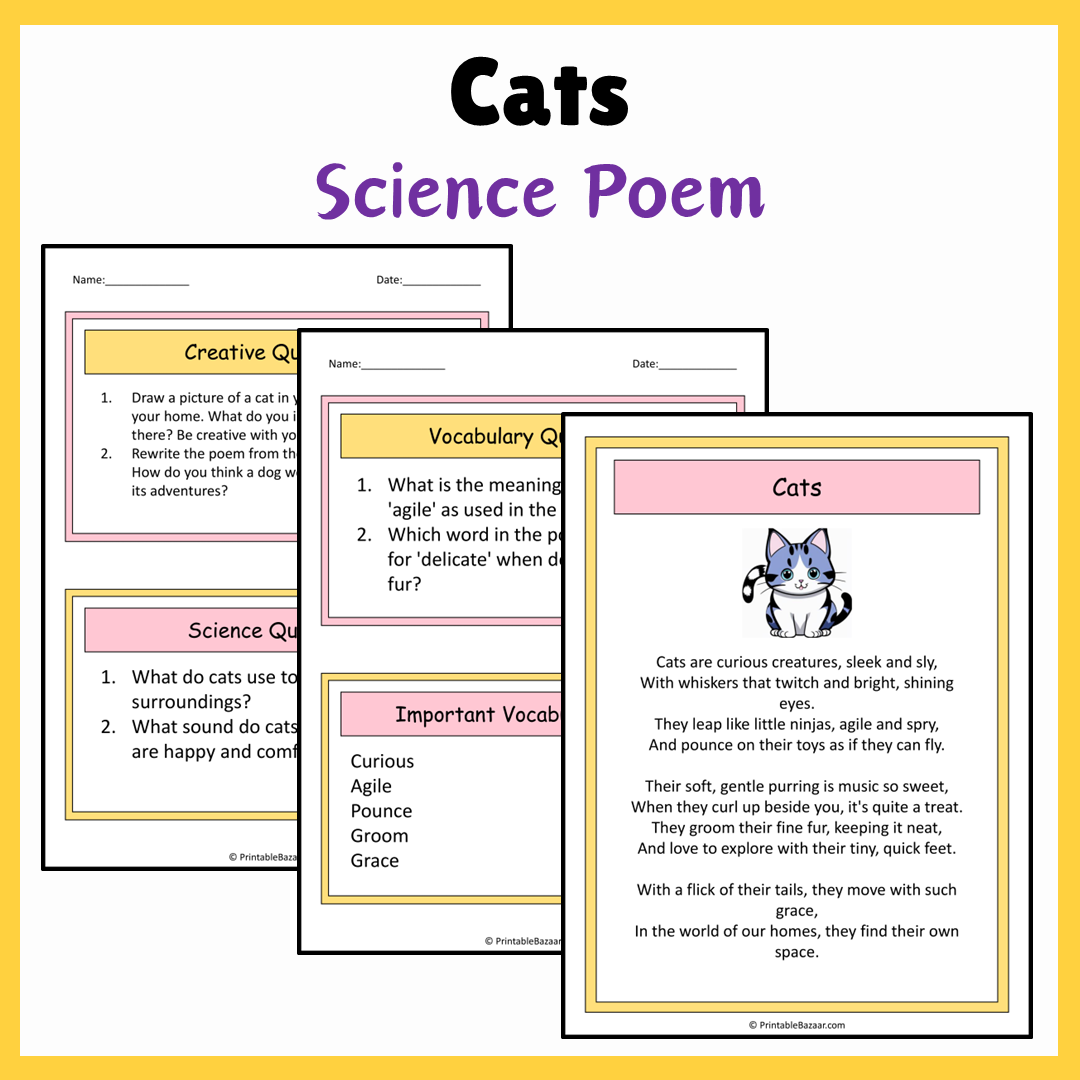 Cats | Science Poem Reading Comprehension Activity