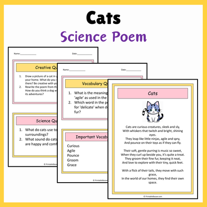 Cats | Science Poem Reading Comprehension Activity