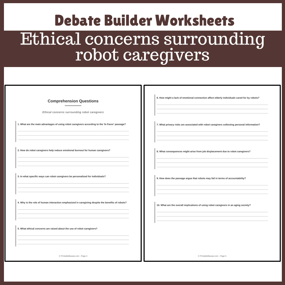 Ethical concerns surrounding robot caregivers | Favour and Against Worksheet Printable Activity