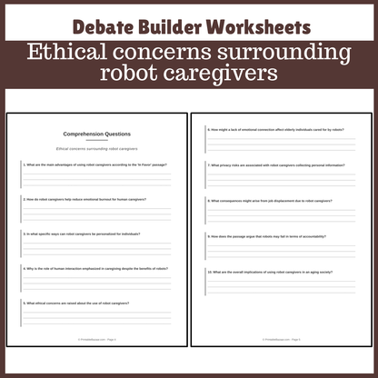 Ethical concerns surrounding robot caregivers | Favour and Against Worksheet Printable Activity