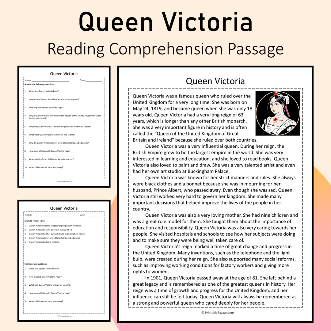 Queen Victoria | Reading Comprehension Passage Printable Activity