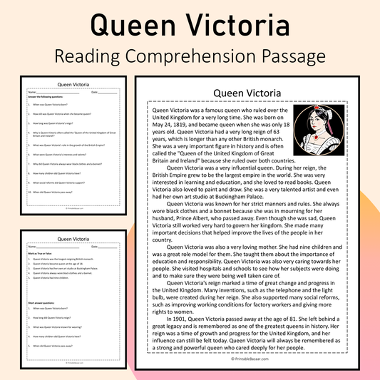 Queen Victoria | Reading Comprehension Passage Printable Activity
