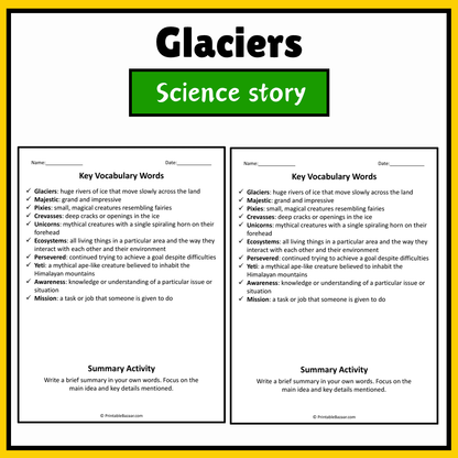 Glaciers | Science Story Reading Comprehension Activity