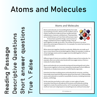 Atoms and Molecules | Reading Comprehension Passage Printable Worksheet