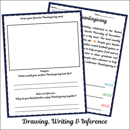 Thanksgiving | Short Reading Comprehension Creative Worksheet