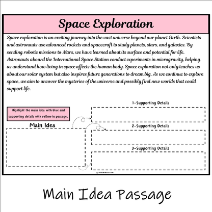 Space Exploration | Main Idea and Supporting Details Reading Passage and Questions