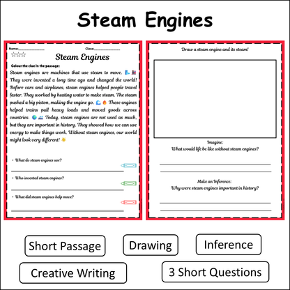 Steam Engines | Short Reading Comprehension Creative Worksheet