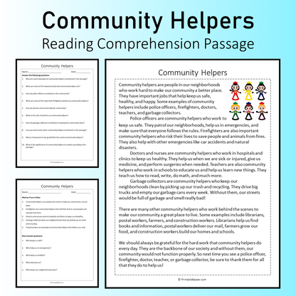 Community Helpers | Reading Comprehension Passage Printable Worksheet