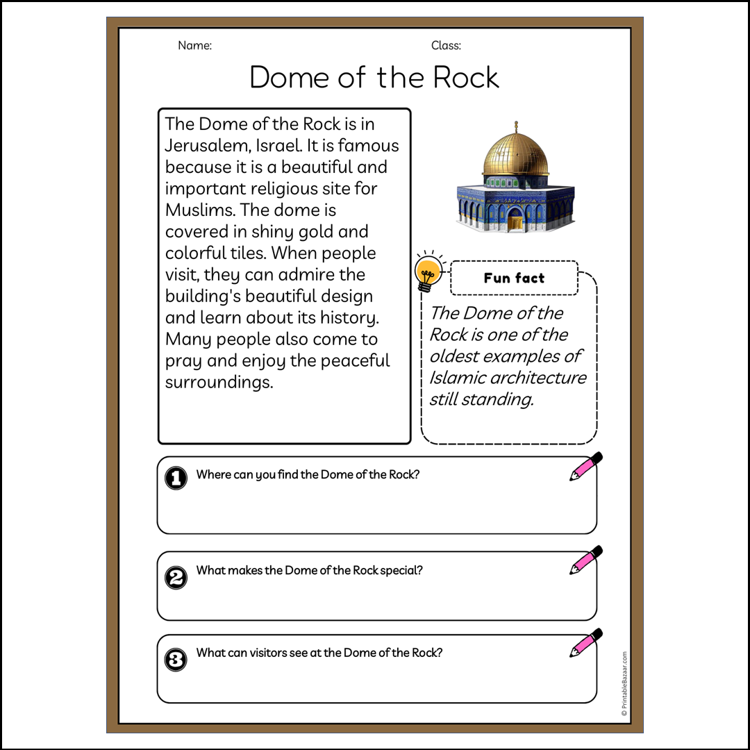 Dome of the Rock | Reading Passage Comprehension Questions Writing Facts Worksheet