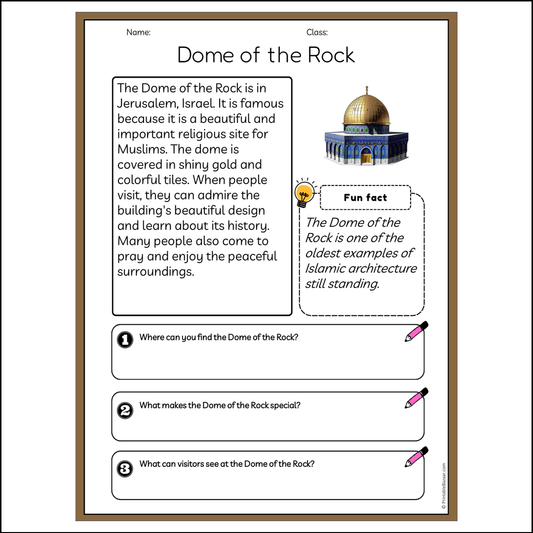 Dome of the Rock | Reading Passage Comprehension Questions Writing Facts Worksheet