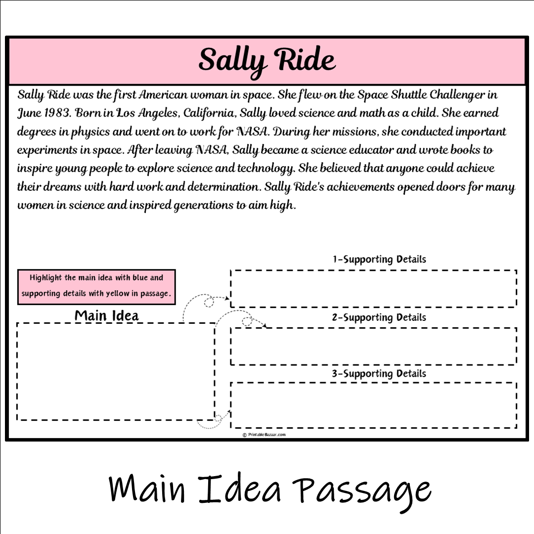 Sally Ride | Main Idea and Supporting Details Reading Passage and Questions