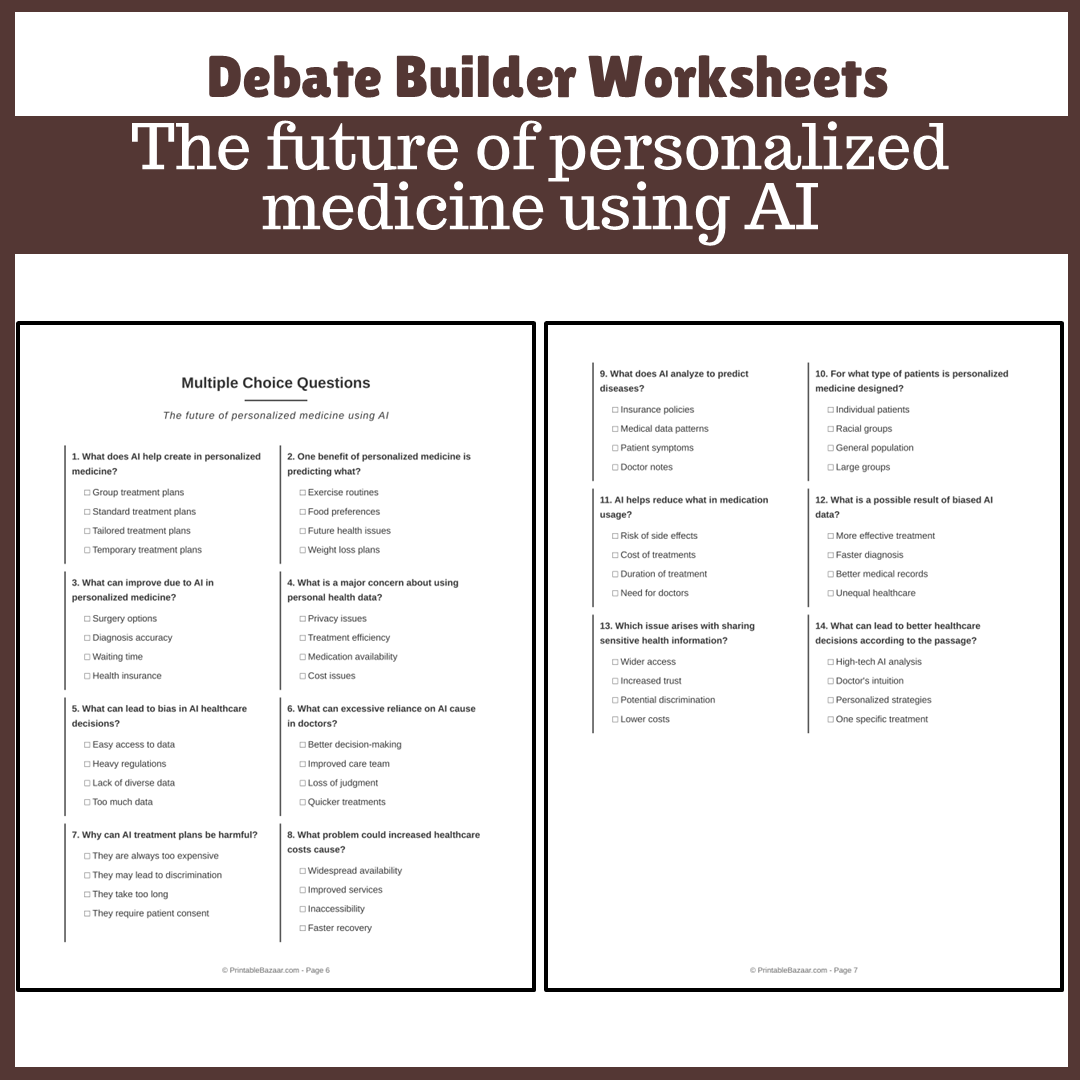 The future of personalized medicine using AI | Favour and Against Worksheet Printable Activity