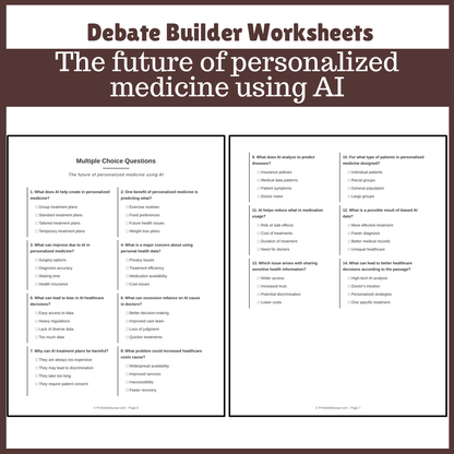 The future of personalized medicine using AI | Favour and Against Worksheet Printable Activity