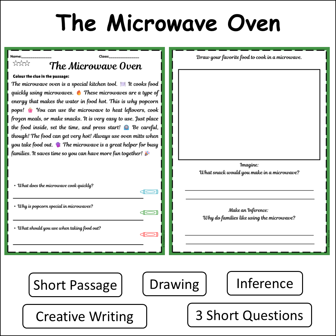 The Microwave Oven | Short Reading Comprehension Creative Worksheet