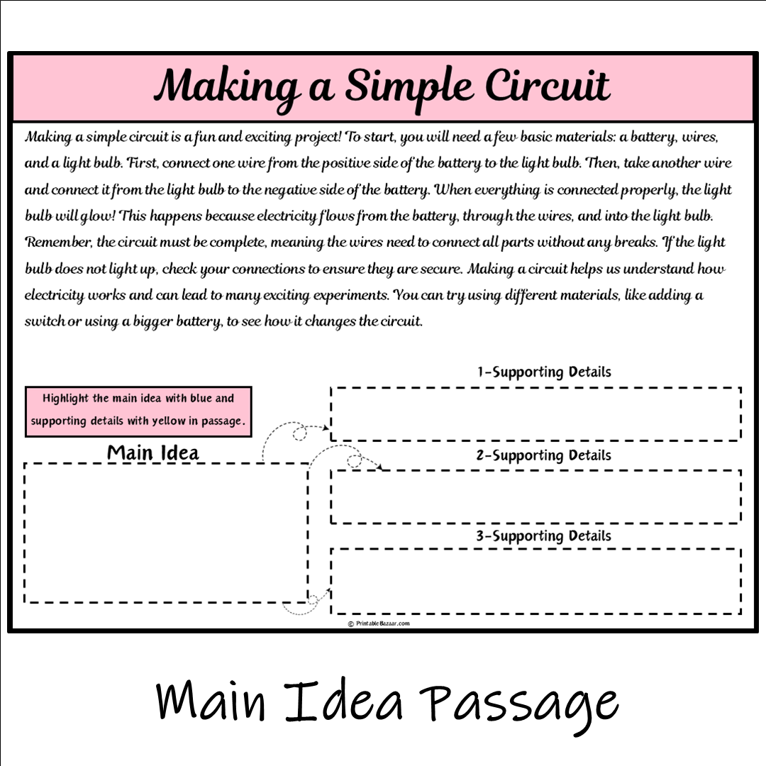 Making a Simple Circuit | Main Idea and Supporting Details Reading Passage and Questions