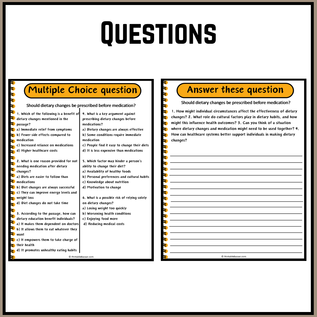 Should dietary changes be prescribed before medication? | Debate Case Study Worksheet