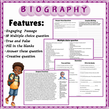 Jacques Cousteau | Biography Reading Comprehension and Questions Worksheet