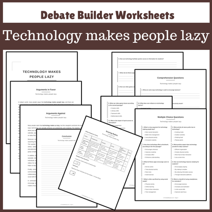 Technology makes people lazy | Favour and Against Worksheet Printable Activity