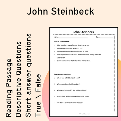 John Steinbeck | Reading Comprehension Passage Printable Activity