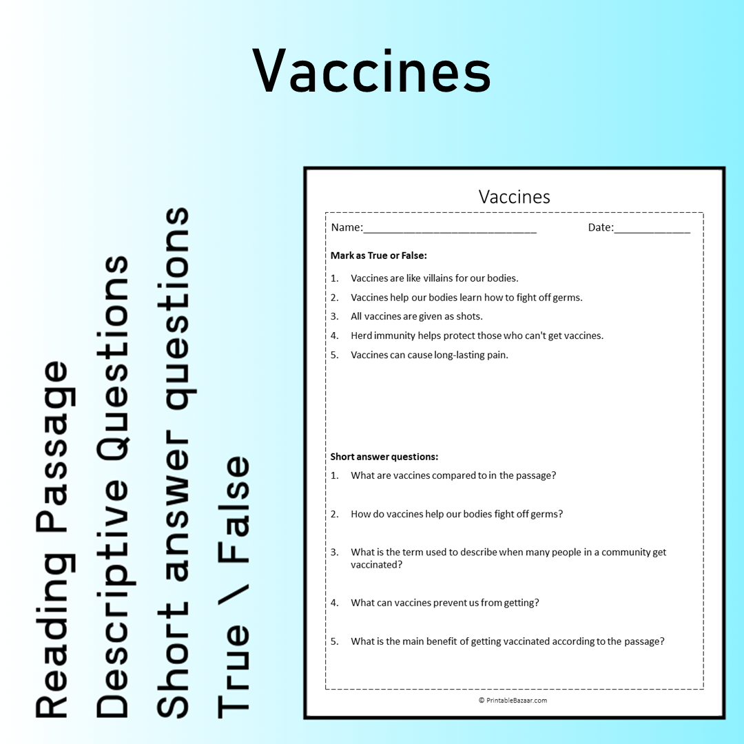 Vaccines | Reading Comprehension Passage Printable Worksheet