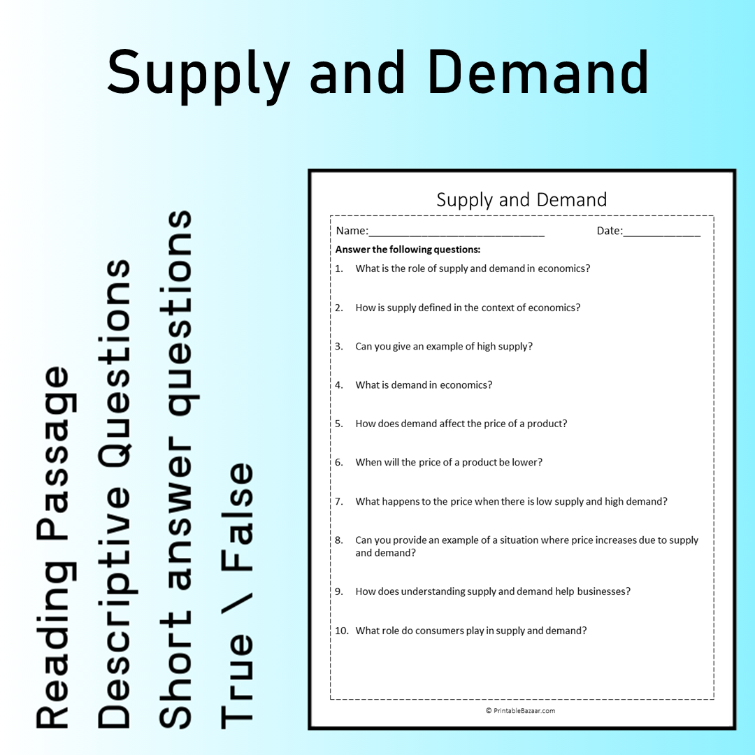 Supply and Demand | Reading Comprehension Passage Printable Worksheet