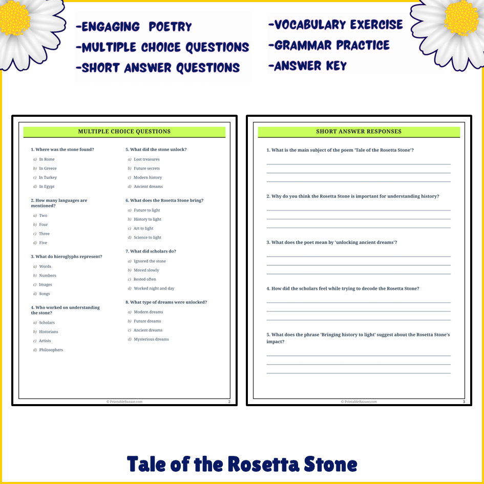 Tale of the Rosetta Stone | Poem Grammar Worksheet Printable Activity