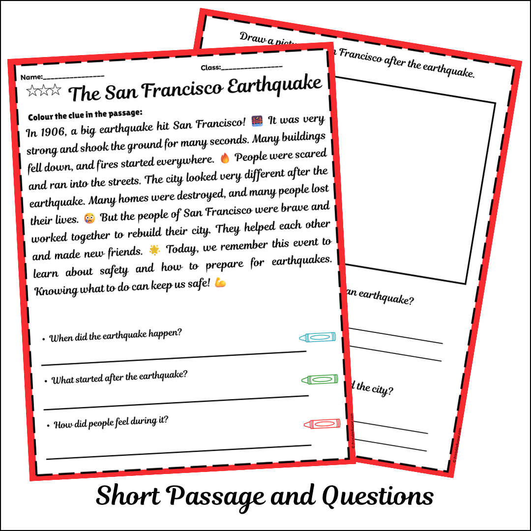 The San Francisco Earthquake | Short Reading Comprehension Creative Worksheet