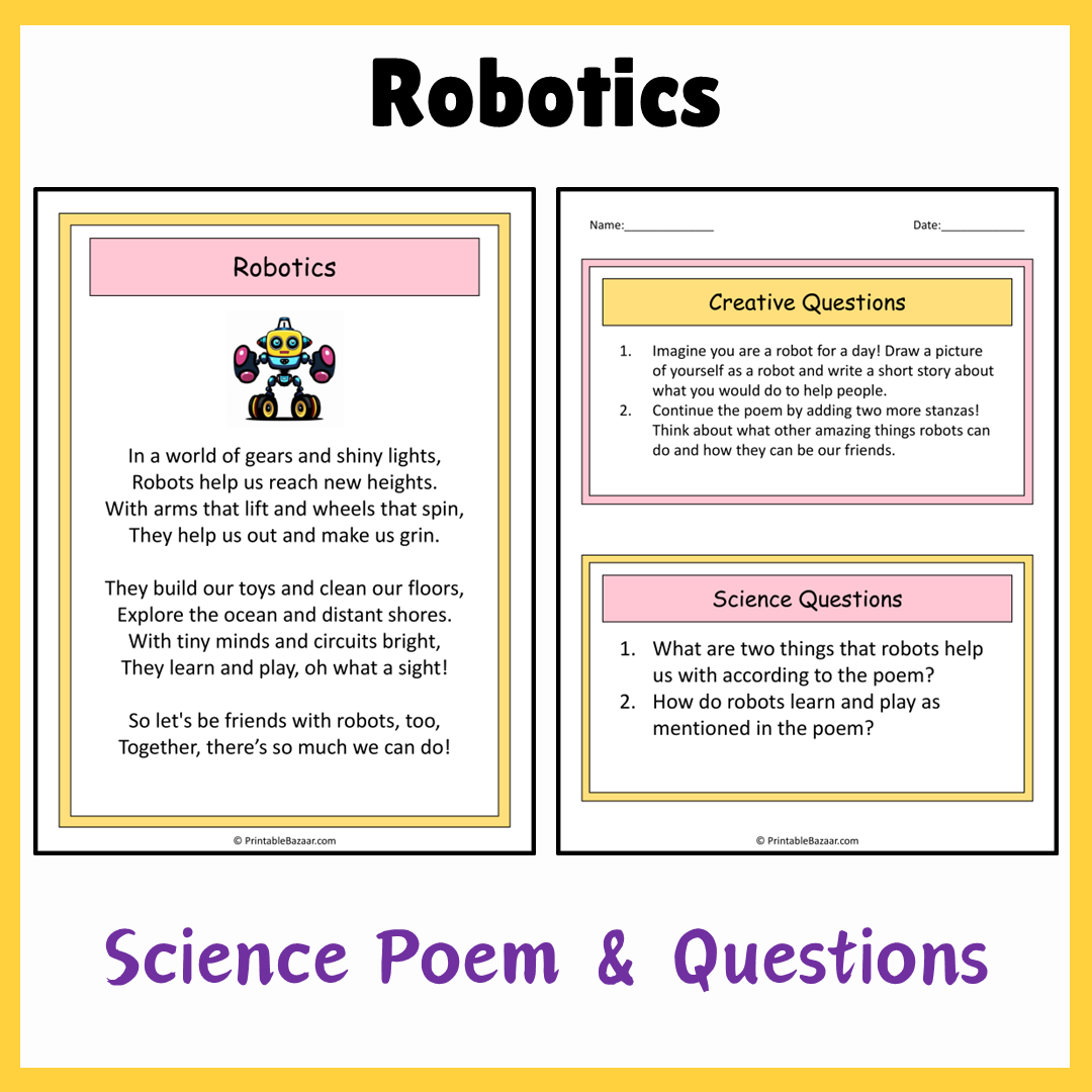 Robotics | Science Poem Reading Comprehension Activity