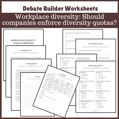 Workplace diversity: Should companies enforce diversity quotas? | Favour and Against Worksheet Printable Activity