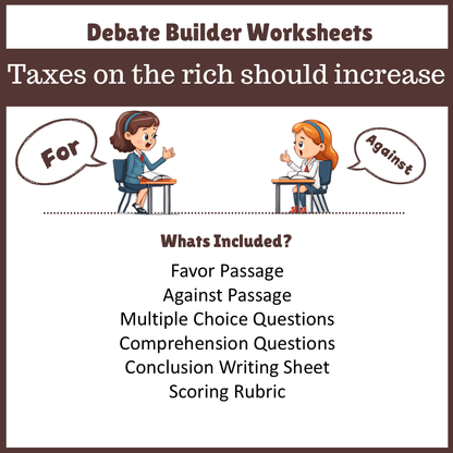 Taxes on the rich should increase | Favour and Against Worksheet Printable Activity