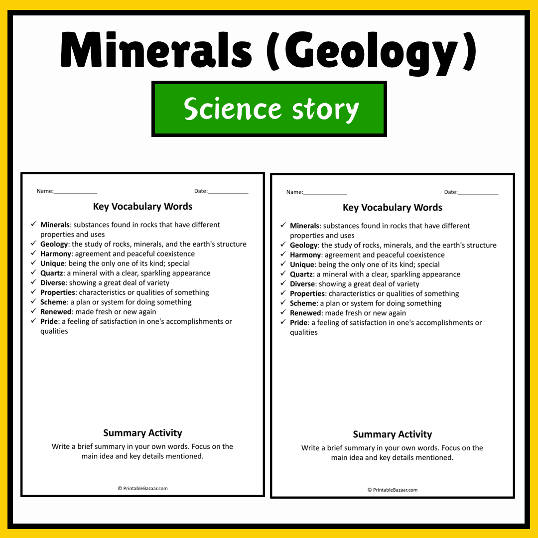 Minerals (Geology) | Science Story Reading Comprehension Activity