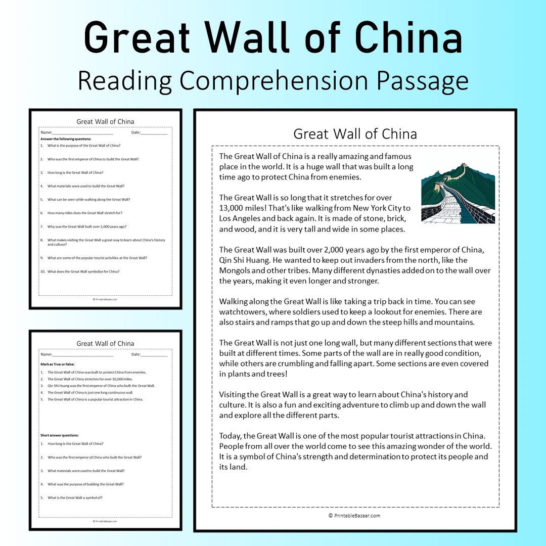 Great Wall of China | Reading Comprehension Passage Printable Worksheet