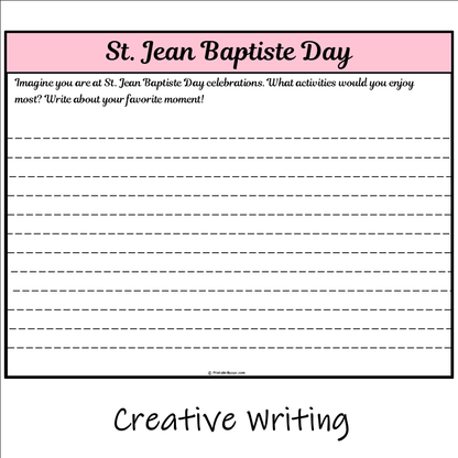 St. Jean Baptiste Day | Main Idea and Supporting Details Reading Passage and Questions