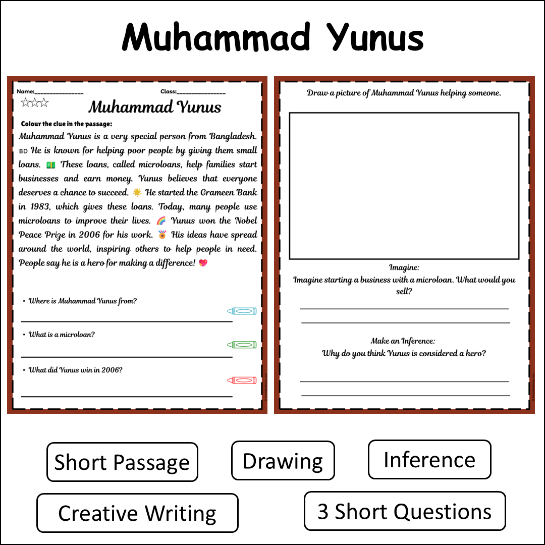 Muhammad Yunus | Short Reading Comprehension Creative Worksheet