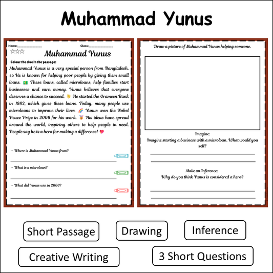 Muhammad Yunus | Short Reading Comprehension Creative Worksheet
