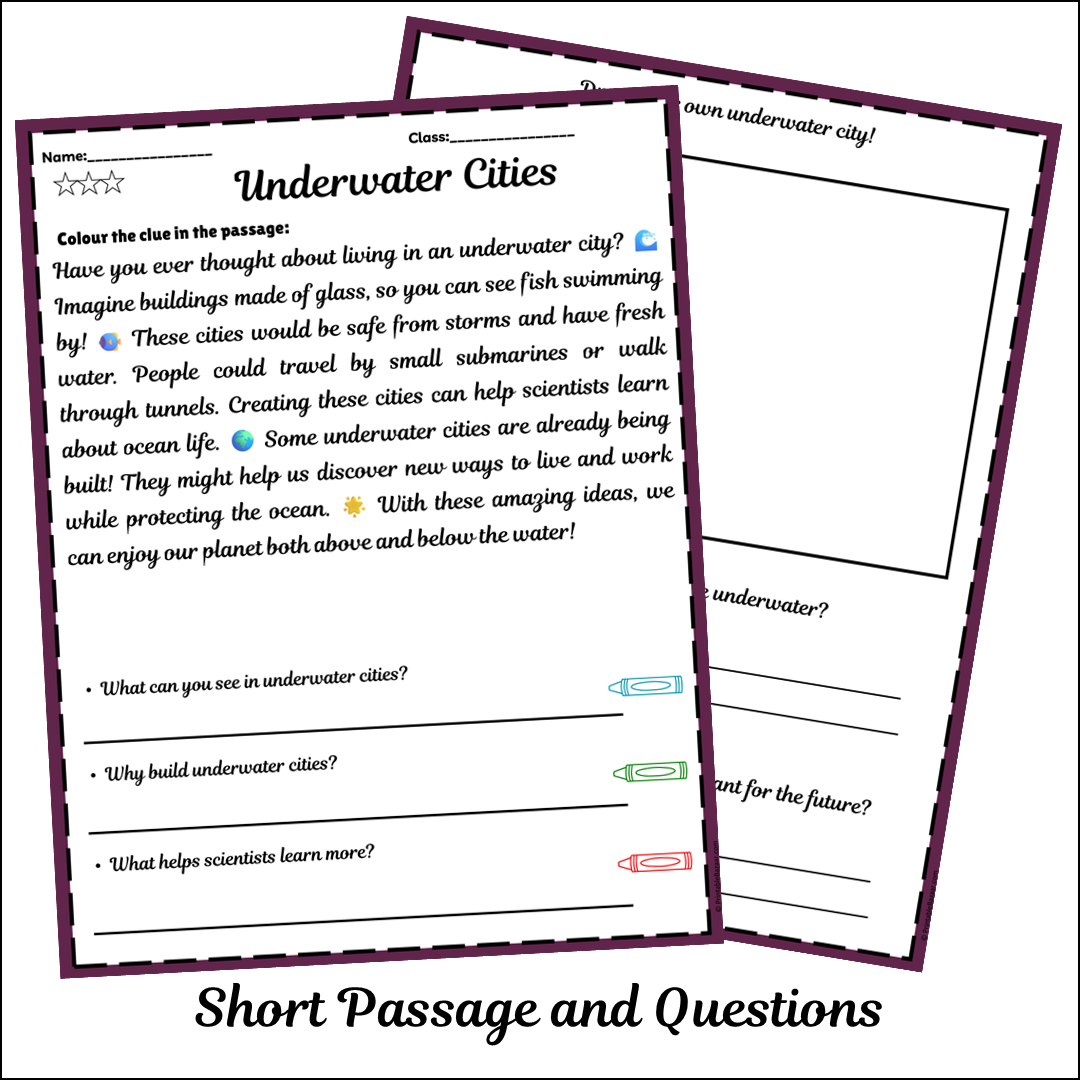 Underwater Cities | Short Reading Comprehension Creative Worksheet