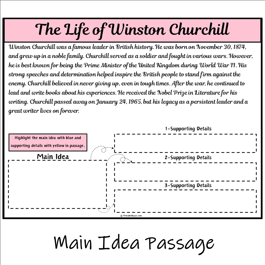 The Life of Winston Churchill | Main Idea and Supporting Details Reading Passage and Questions