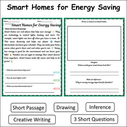 Smart Homes for Energy Saving | Short Reading Comprehension Creative Worksheet
