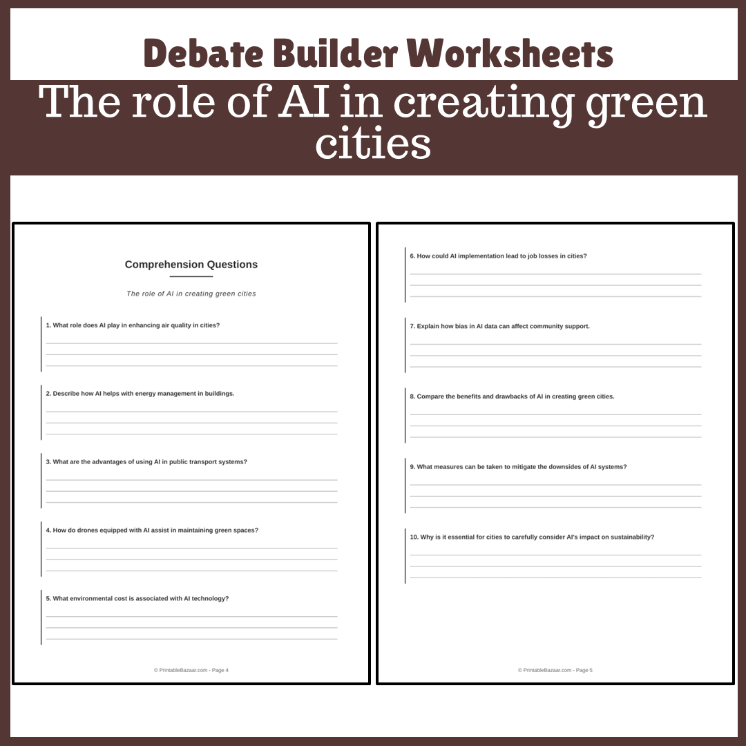 The role of AI in creating green cities | Favour and Against Worksheet Printable Activity