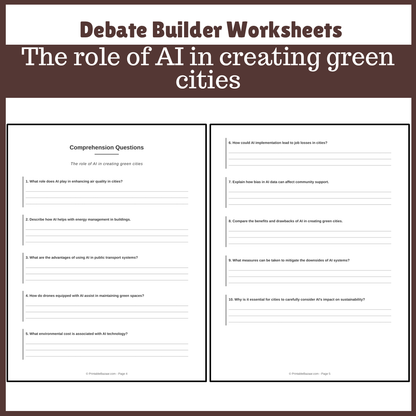 The role of AI in creating green cities | Favour and Against Worksheet Printable Activity